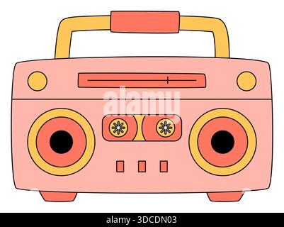 Autocollant Groovy Retro lecteur de cassette de dessin animé Illustration de Vecteur