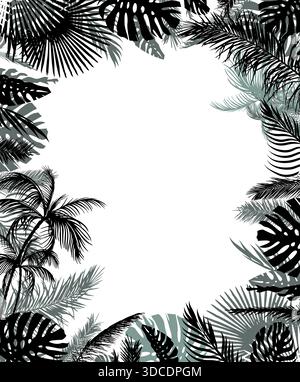 Cadre de feuille de palmier monochrome. Dessiné à la main. Pas ai, illustration vectorielle. Illustration de Vecteur