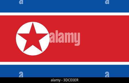 Drapeau national de la Corée du Nord, avec une bande rouge éclatante avec un cercle blanc et une étoile rouge, flanqué de fines rayures blanches et bleues Illustration de Vecteur