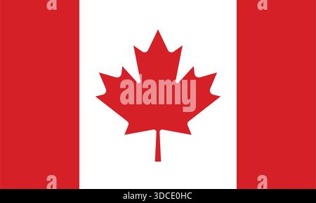 Drapeau canadien rouge et blanc vif arborant le symbole emblématique de la feuille d'érable à onze pointes au centre, emblème national reconnaissable du Canada Illustration de Vecteur