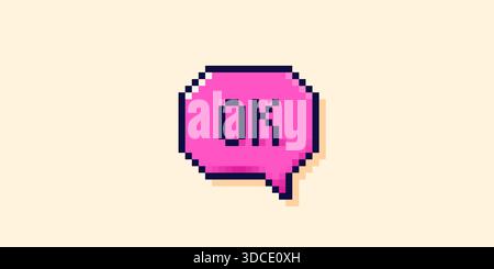 Cloud d'interface utilisateur Pixel art. Bulle magenta OK. Illustration de Vecteur