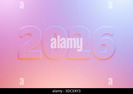 Nouvelle année 2026 texture de tissu léger avec lumière de gradient rose et bleu, concept. Housses de tissu 2026, idée créative. Pull mode. Tricoter Banque D'Images