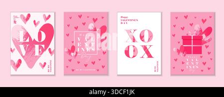 Joyeux Valentines Day 2026, Be My Valentine Creative cartes de voeux ensemble. Amour, coeur, cadeau Saint Valentin - bannières d'art. Illustration vectorielle Illustration de Vecteur