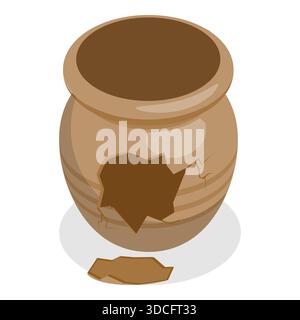 Ensemble plat isométrique 3D de poterie antique, céramique de musée. Point 3 Banque D'Images