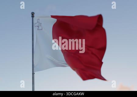 Drapeau national de Malte agitant au vent contre un ciel bleu clair, symbolisant la liberté, le patrimoine et la fierté. Concept patriotique. Voyage, idée créative. P Banque D'Images