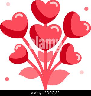 Icône vectorielle d'un bouquet de fleurs en forme de coeurs Illustration de Vecteur