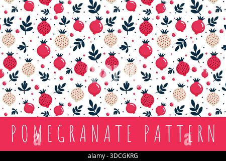 Seamless Pattern Pomegranate dessiné à la main Doodle Cute Background. Illustration de Vecteur