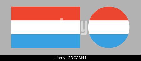 Drapeau luxembourgeois circulaire, rectangle. Icônes du drapeau du Luxembourg. Rond, rectangulaire du drapeau luxembourgeois. Illustration de Vecteur