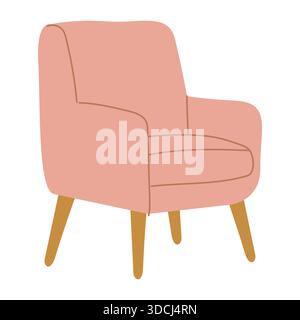 Une chaise rose se trouve dans une pièce simple avec des pieds en bois. La chaise a des lignes douces et un dossier arrondi. La lumière d'une fenêtre ajoute de la luminosité à l'espace aro Illustration de Vecteur