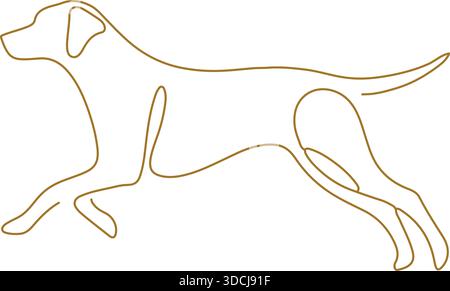 Dessin de style ligne continue d'un chien en mouvement avec le corps étiré et la foulée vive. Illustration de Vecteur