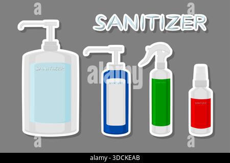 Ensemble de désinfectant de modèle différent dans le distributeur de savon pour la désinfection, désinfection consistant en désinfectant accessoire dans le distributeur de savon, désinfectant dans SO Illustration de Vecteur
