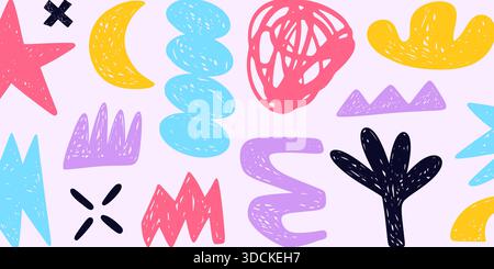 Trendy Scribble doodle formes de collage fond Illustration de Vecteur