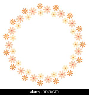 Cadre décoratif rond avec fleurs roses. Illustration de style plat. Illustration de Vecteur