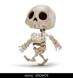 Illustration de rendu 3D de la marche squelette mignon isolé sur fond blanc Banque D'Images