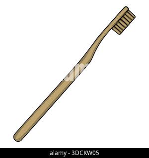Illustration vectorielle simple d'une brosse à dents simple en bambou avec un manche et des poils marron clair, isolé sur un fond blanc. Illustration de Vecteur