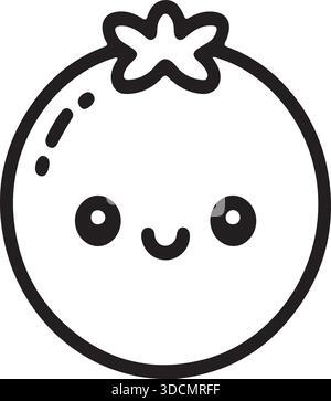 Mignon Kawaii Orange fruit face Line icône d'art pour enfants Food Design Illustration de Vecteur