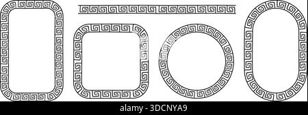 Ensemble de cadres de doodle grecs. Cercle romain dessiné à la main, cadre ovale et rectangulaire. Motif grec ou romain ancien motif de bordure. Eléments d'ornement anciens Illustration de Vecteur