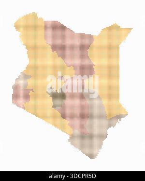 Carte en pointillés du Kenya. Carte de style numérique du pays sur fond blanc. Forme Kenya avec des points carrés. Style de points colorés. Carrés de petite taille. Illustration de Vecteur
