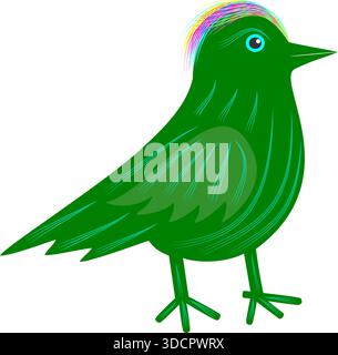 Un oiseau vert avec une crête multicolore Illustration de Vecteur