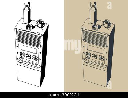 Station de radio militaire portable gros plan illustrations vectorielles stylisées Illustration de Vecteur
