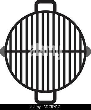 Grille de barbecue circulaire avec barres verticales et poignées latérales dans un contour simple. Illustration de Vecteur