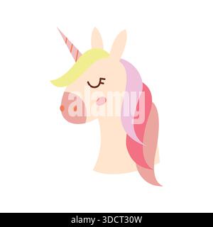 Cute Unicorn Head illustration dessinée à la main Illustration de Vecteur