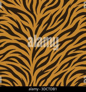 Motif imprimé animal rayé tigre dessiné à la main sans couture en marron et jaune doré Illustration de Vecteur