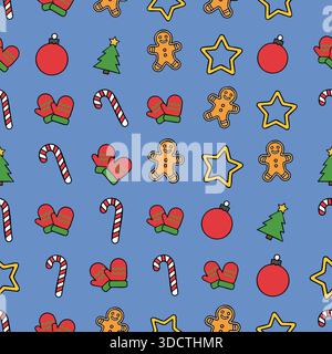 Motif joyeux de vacances avec symboles de Noël classiques Illustration de Vecteur