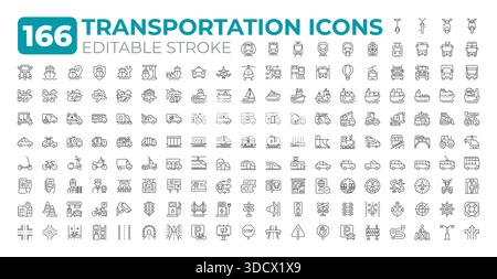 Grand ensemble d'icônes de ligne de l'industrie du transport Illustration de Vecteur