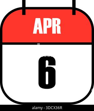 Icône de calendrier rouge et blanche affichant la date du 6 avril en caractères gras noirs, idéale pour les événements printaniers, les rappels ou le contenu lié aux célébrations de début avril Illustration de Vecteur