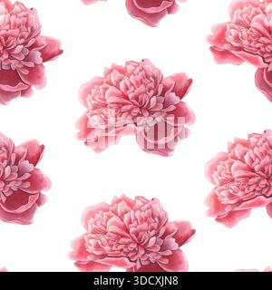 Modèle sans couture avec des bourgeons de pivoine roses. Illustration aquarelle peinte à la main isolée sur fond blanc pour les textiles, l'emballage, la papeterie Banque D'Images