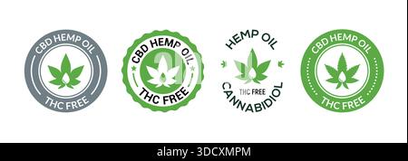 Icône du logo gmp sans huile de chanvre CBD. Icône de badge de timbre vectoriel pur biologique certifié sans ogm CBD. Illustration de Vecteur