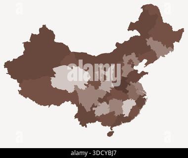 Carte de Chine avec les régions. Une carte de frontière de pays simple avec division de région. Palette de couleurs marron. Illustration de Vecteur