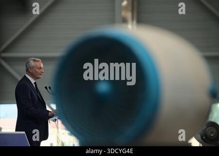 FRANCE, BLAGNAC, 2023-07-10.discours de Bruno le Maire, ministre de l'Economie et des Finances, à l'occasion de l'inauguration de la chaîne de montage D'AIRBUS Banque D'Images