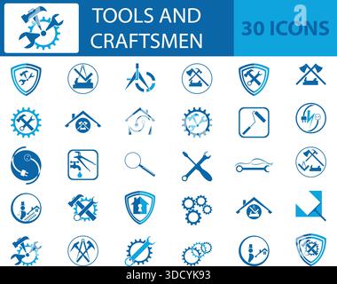 Outils et collection d'icônes d'artisans, icônes d'outils, icônes d'artisans, collection d'icônes, ensemble d'icônes Illustration de Vecteur