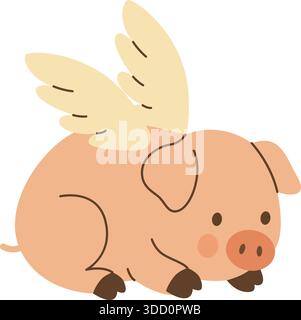 Porcelet mignon avec des ailes couchées au repos. Adorable illustration vectorielle de cochon volant de dessin animé pour des conceptions fantastiques, des livres pour enfants, et de l'art de ferme ludique Illustration de Vecteur