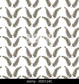 Ce motif aquarelle minimaliste sans couture présente des feuilles de fougères vert-brun de différentes formes sur un fond blanc propre. Banque D'Images