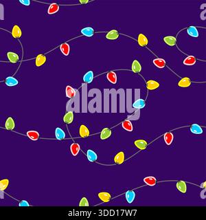 Motif rétro foncé avec lumières de Noël brillantes et chaîne alphabétique. Inspiré par les ambiances d'horreur mystère des années 80. Fond sans couture pour déc. Festif effrayant Illustration de Vecteur