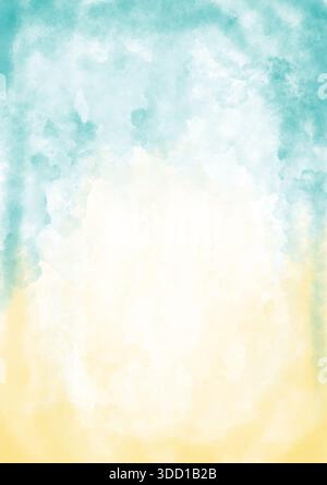 Un fond aquarelle dans les tons bleus et jaunes avec des rayures et des espaces. Un dégradé abstrait, ciel et soleil, ou un thème d'eau et de sable. Conception pour Banque D'Images