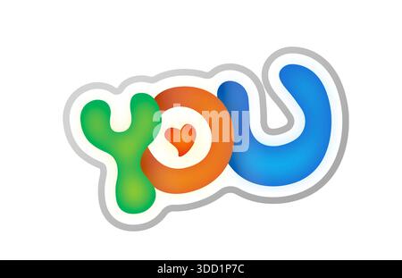 symbole de mot et de cœur dessiné à la main. word you et heart concept Banque D'Images