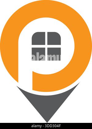 Lettre P Circle Home emplacement modèle de logo Modern Business Vector Icon Design Illustration de Vecteur