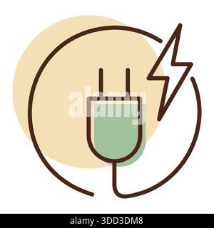 Icône de prise électrique de contour minimaliste avec boulon d'éclair adapté aux concepts de station de charge EV et de conception de transport écologique Illustration de Vecteur