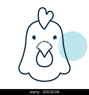 Icône de tête de poule minimaliste avec style de contour, idéal pour l'emballage alimentaire, le logo de ferme de volaille, ou la conception d'animaux de ferme. Illustration de Vecteur