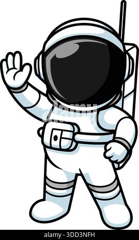 Dessin animé Astronaut debout Waving Hand illustration Illustration de Vecteur