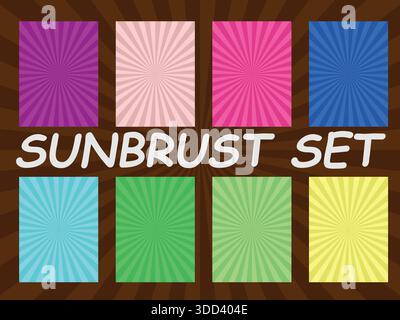 Ensemble d'arrière-plans vectoriels colorés de rayons radiaux abstraits de soleil Illustration de Vecteur