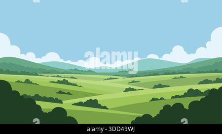 Illustration minimaliste de paysage de Green Hills avec Blue Sky Illustration de Vecteur