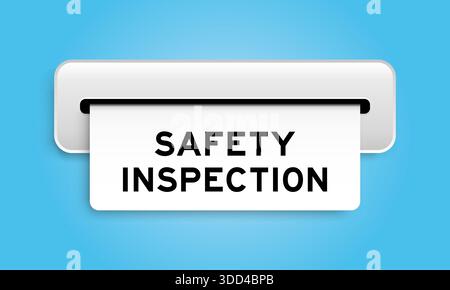 Bannière blanche de coupon avec inspection de sécurité de mot de la machine sur fond de couleur bleue Illustration de Vecteur