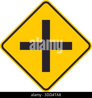 Panneau de signalisation en losange jaune qui avertit les conducteurs d'une intersection ou d'un carrefour à venir. Illustration de Vecteur