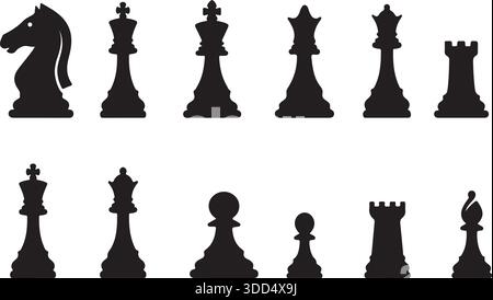 Black Chessmen Collection - jeu de société traditionnel Silhouette Set Classic Chess PIECES silhouettes - icônes de conception plate pour la stratégie et les affaires Illustration de Vecteur