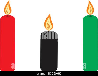 Rouge noir et vert bougies brûlantes Minimalist Flat Design transparent fond Set icône d'autocollant. Illustration vectorielle isolée vacances contenu connexe pictogramme cartes de vœux, dépliant, étiquette, prix Illustration de Vecteur